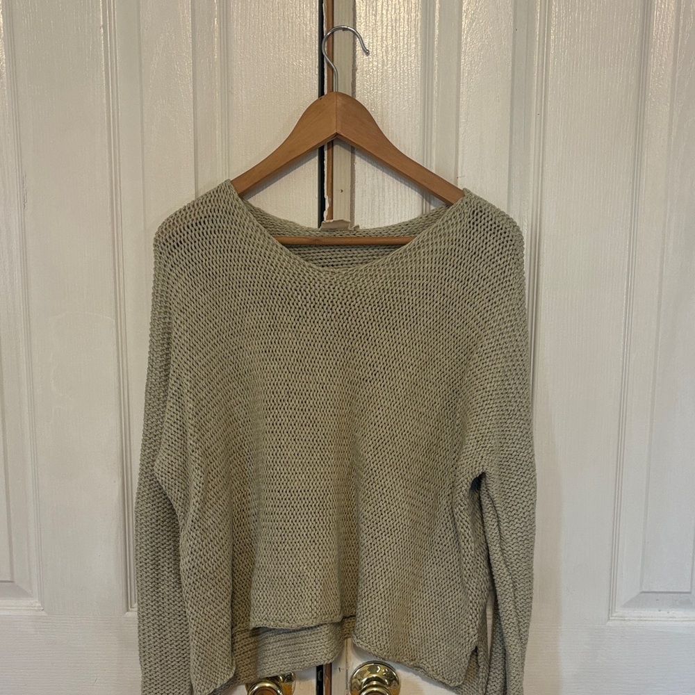 White Crow V-Neck Sweater in Light Green
